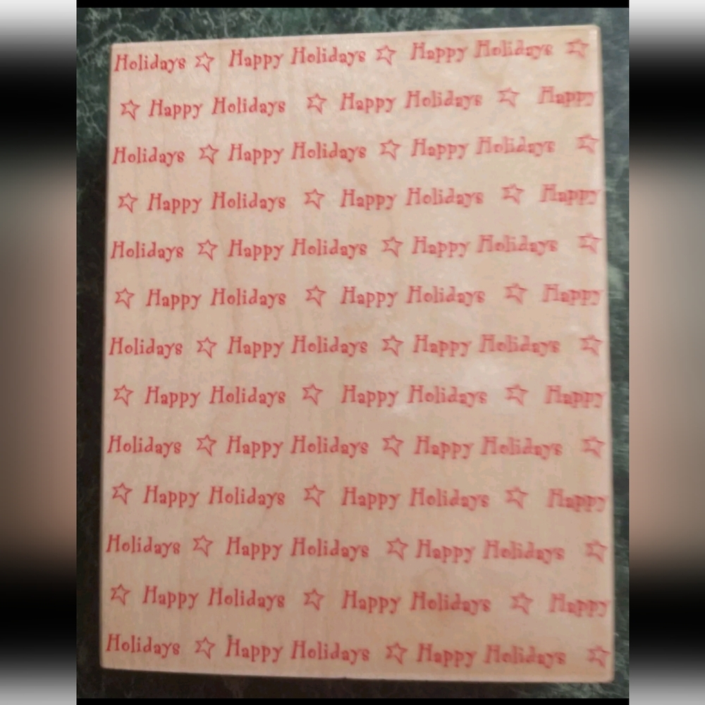 1997 HERO ARTS Wood Mounted Rubber Stamp HAPPY HOLIDAYS Repeat *NICE*